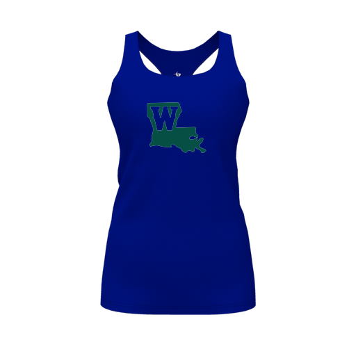 [CUS-DFW-RCBK-PER-RYL-FYS-LOGO2] Racerback Tank Top (Female Youth S, Royal, Logo 2)