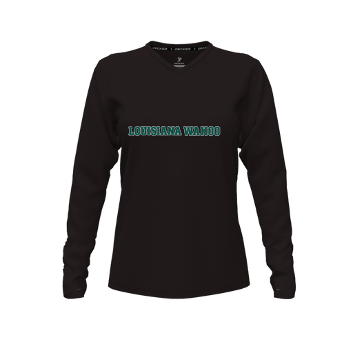 [CUS-DFW-TEES-PER-VNK-LSL-BLK-FYXS-LOGO3] Performance T-Shirt (Female Youth XS, Black, V Neck, Logo 3, Long Sleeve)