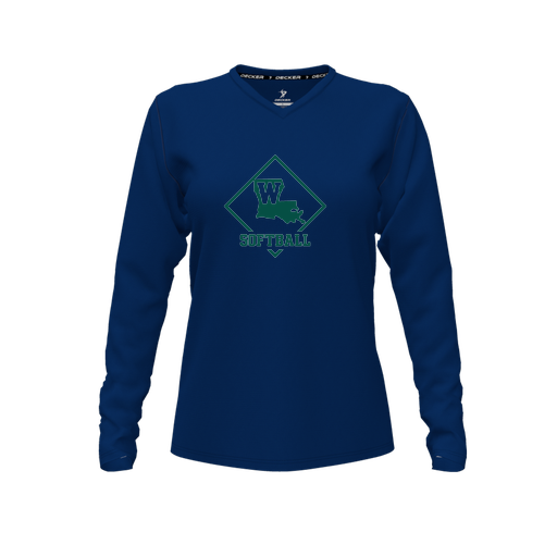 [CUS-DFW-TEES-PER-VNK-LSL-NVY-FYXS-LOGO1] Performance T-Shirt (Female Youth XS, Navy, V Neck, Logo 1, Long Sleeve)
