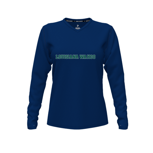 [CUS-DFW-TEES-PER-VNK-LSL-NVY-FYXS-LOGO3] Performance T-Shirt (Female Youth XS, Navy, V Neck, Logo 3, Long Sleeve)