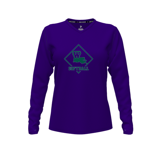 [FTLVPTPP-FYXS-LOGO1] Decker Performance T-Shirt (Female Youth XS, Purple, V Neck, Logo 1, Long Sleeve)