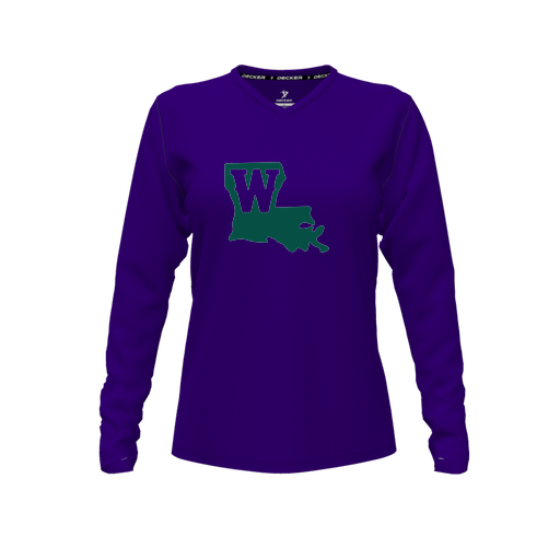 [FTLVPTPP-FYXS-LOGO2] Decker Performance T-Shirt (Female Youth XS, Purple, V Neck, Logo 2, Long Sleeve)
