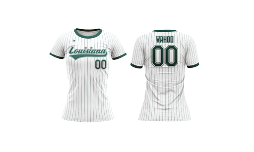 Louisiana Wahoo Softball - White Pinstripe Crew Neck Jersey (2026)